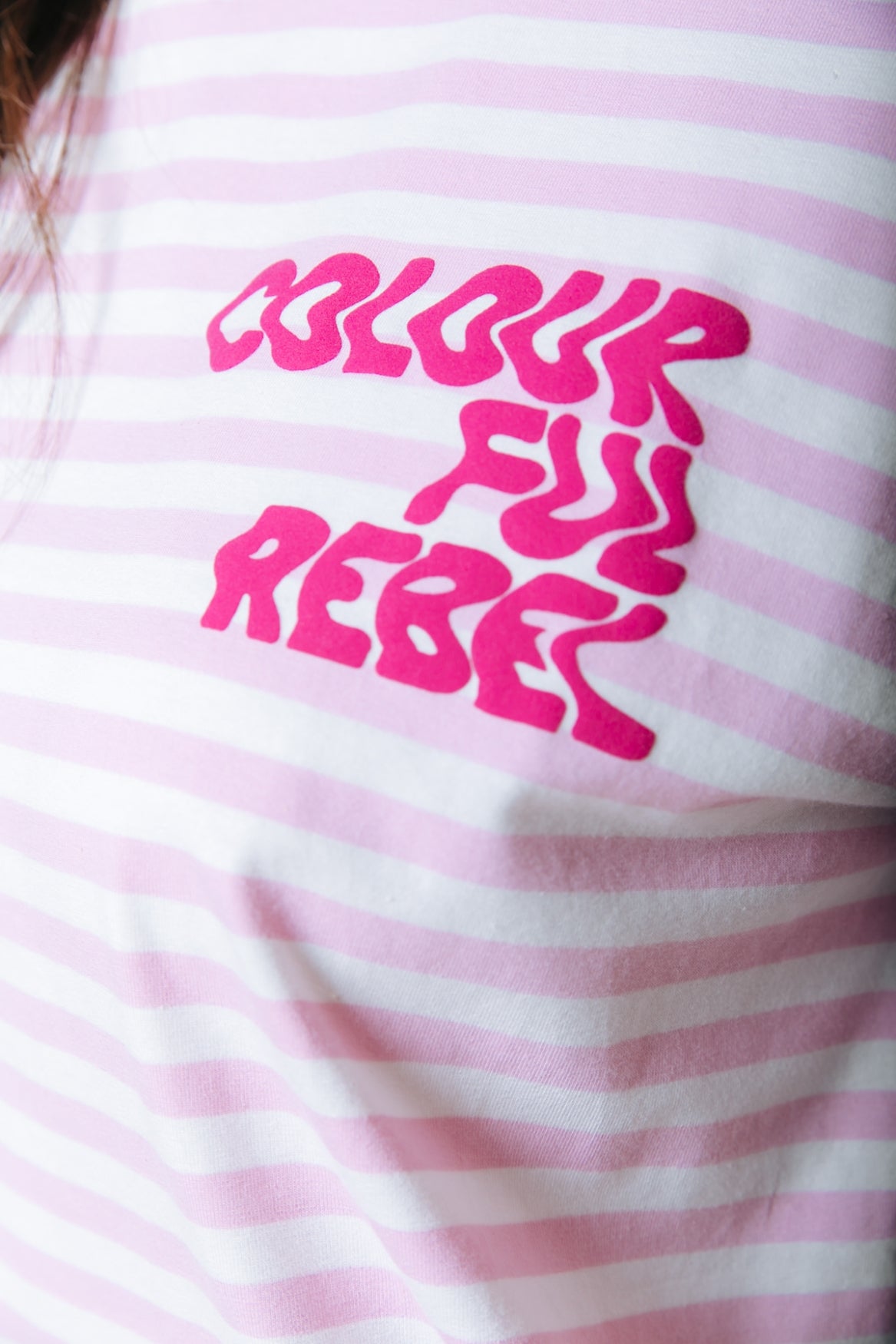 Puff Logo Stripe Loosefit Tee | Light Pink