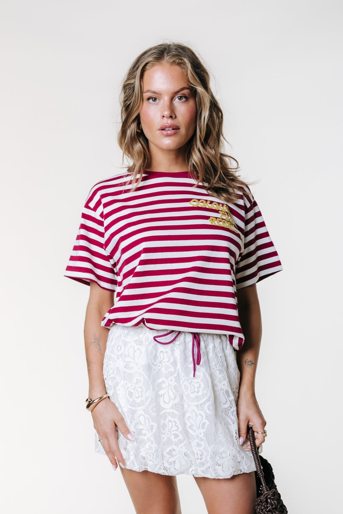 Puff-Logo-Streifen-T-Shirt | Deep Burgundy