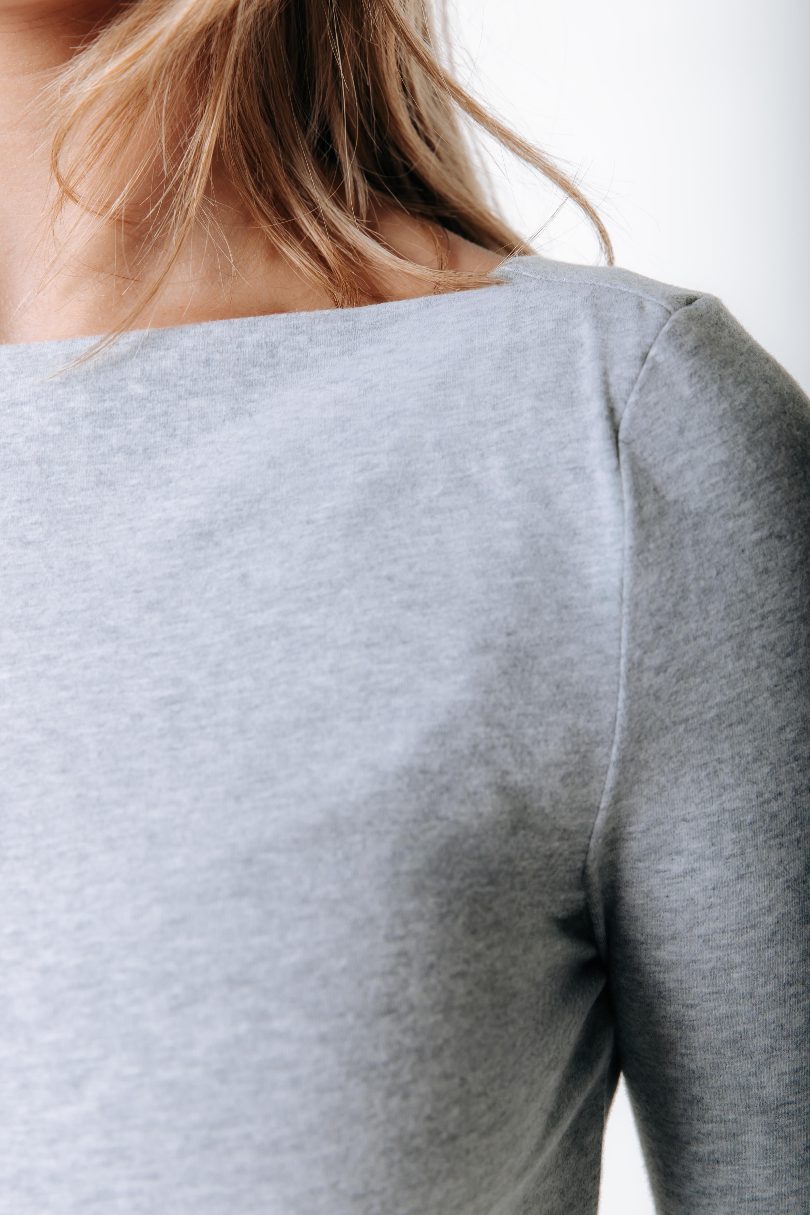 Fitted Boatneck Top | Medium grey melange