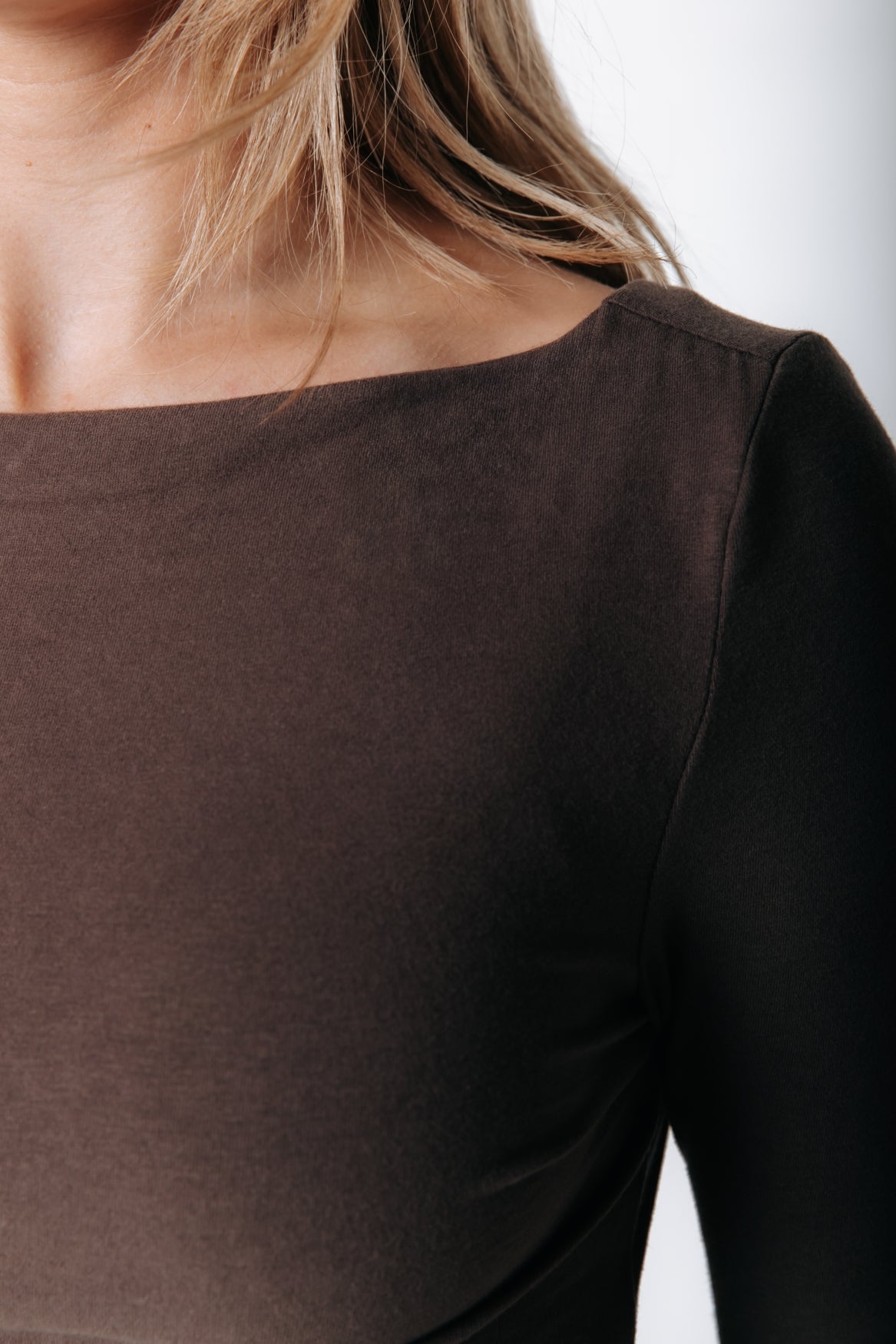 Fitted Boatneck Top | Brown