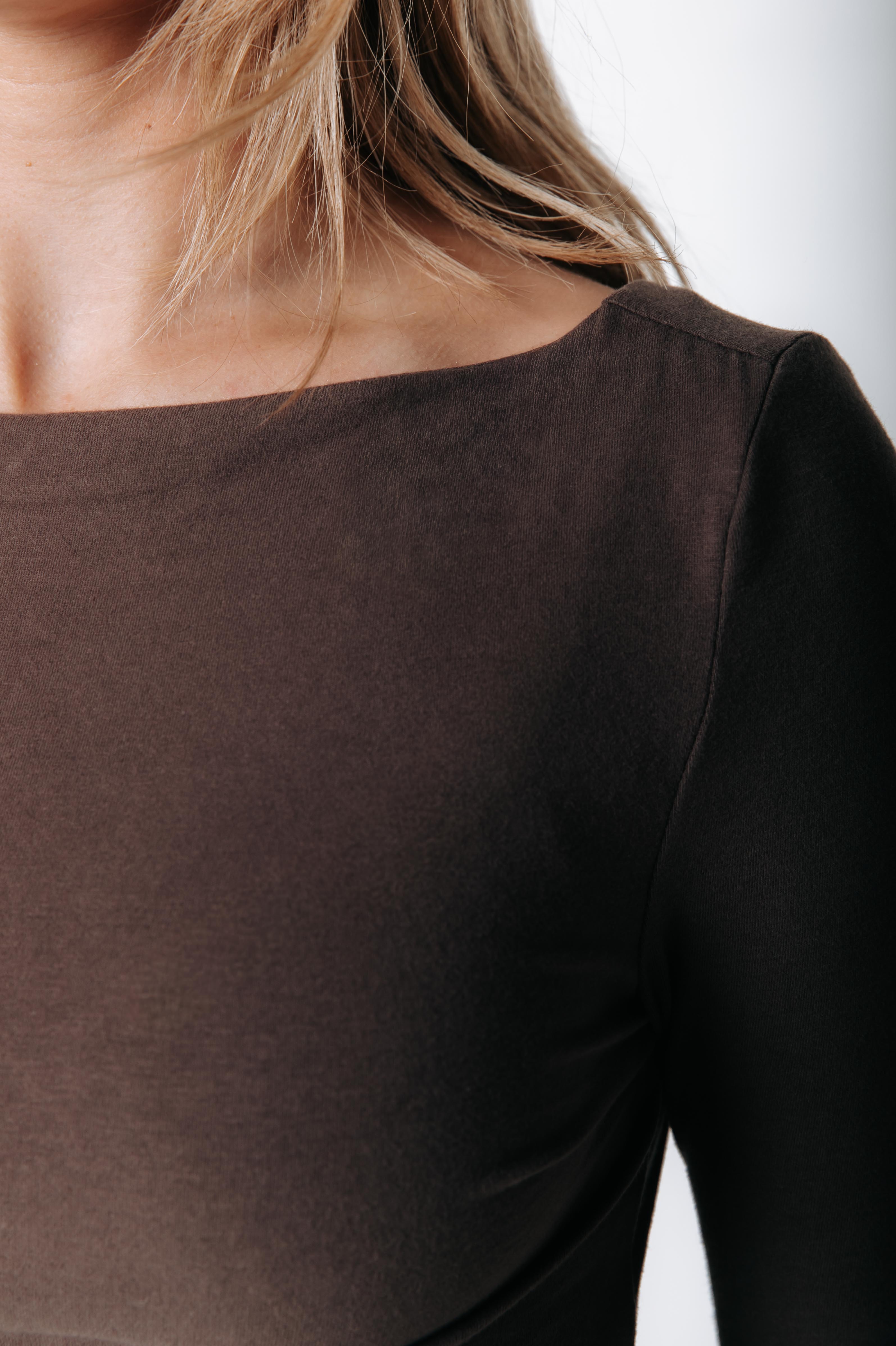 Fitted Boatneck Top | Brown