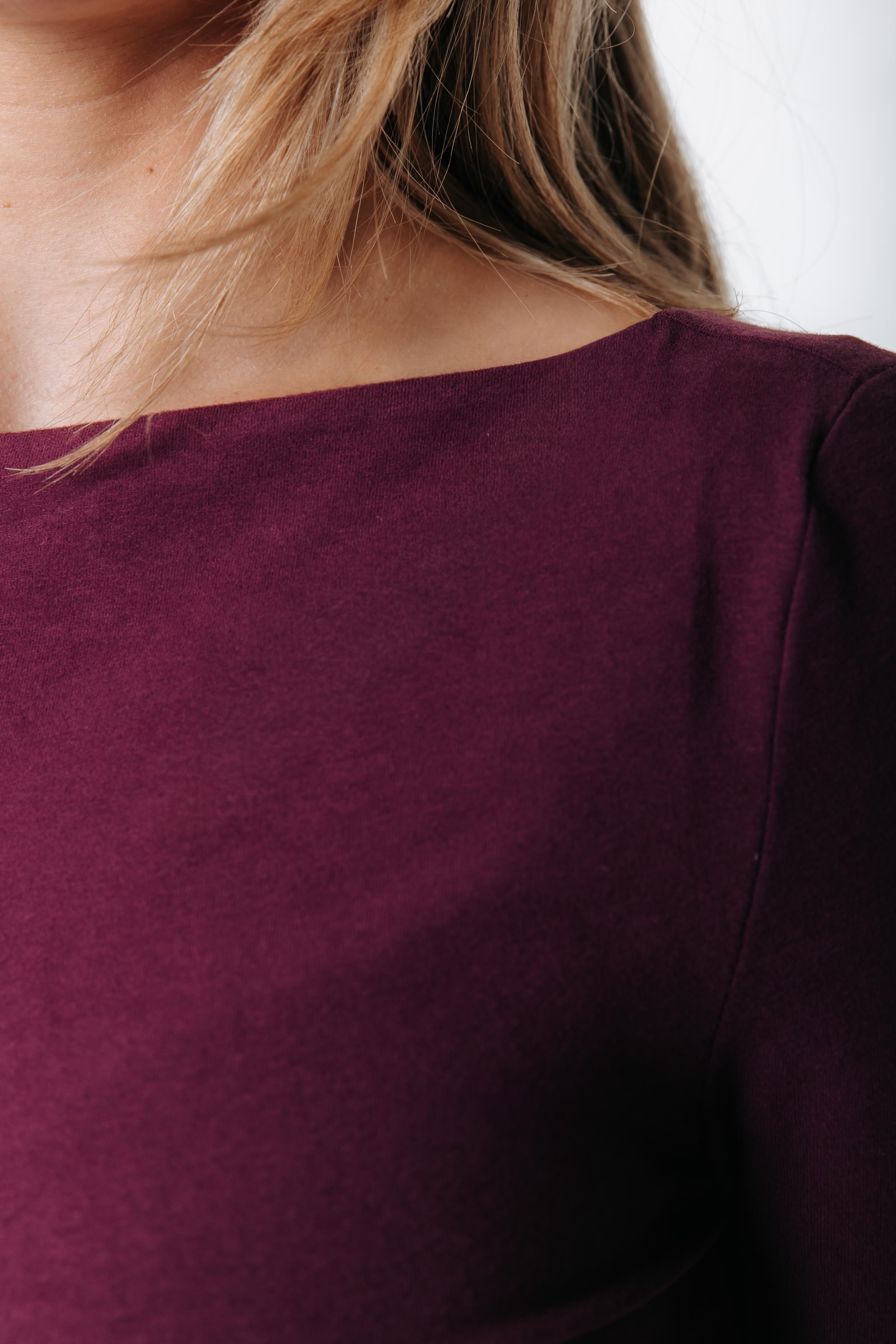 Fitted Boatneck Top | Merlot Red