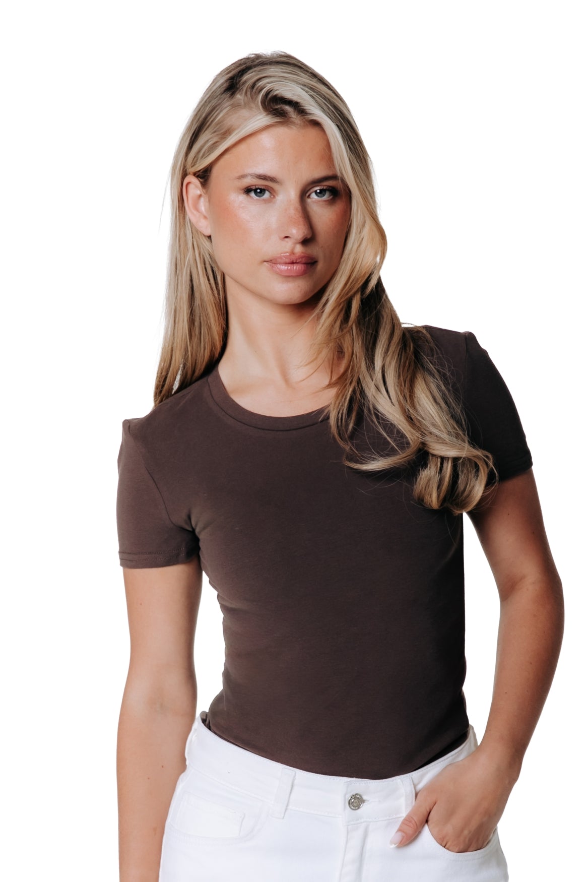 Fitted Wideneck T-shirt | Brown