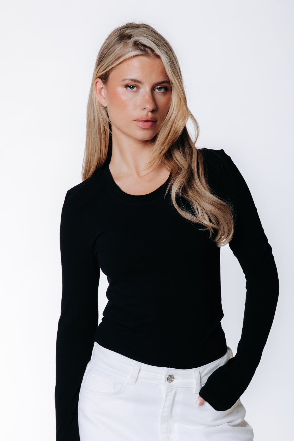 Fitted Wideneck Top | Black