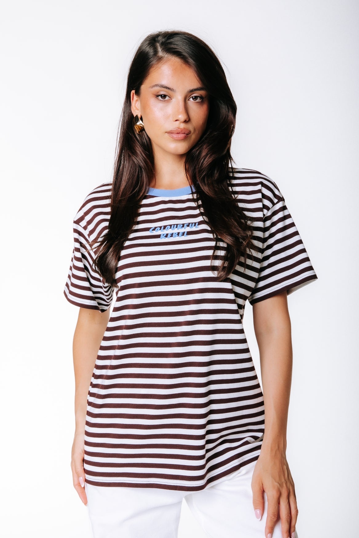 Striped Logo T-shirt | White/Brown