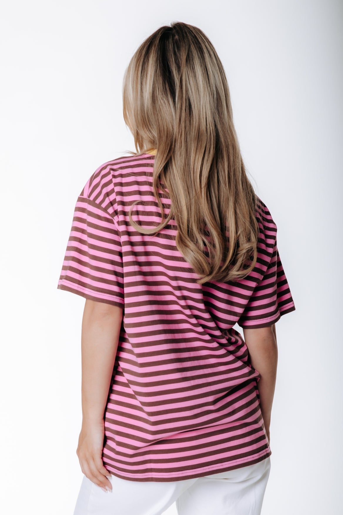Striped Logo T-shirt | Brown/Pink