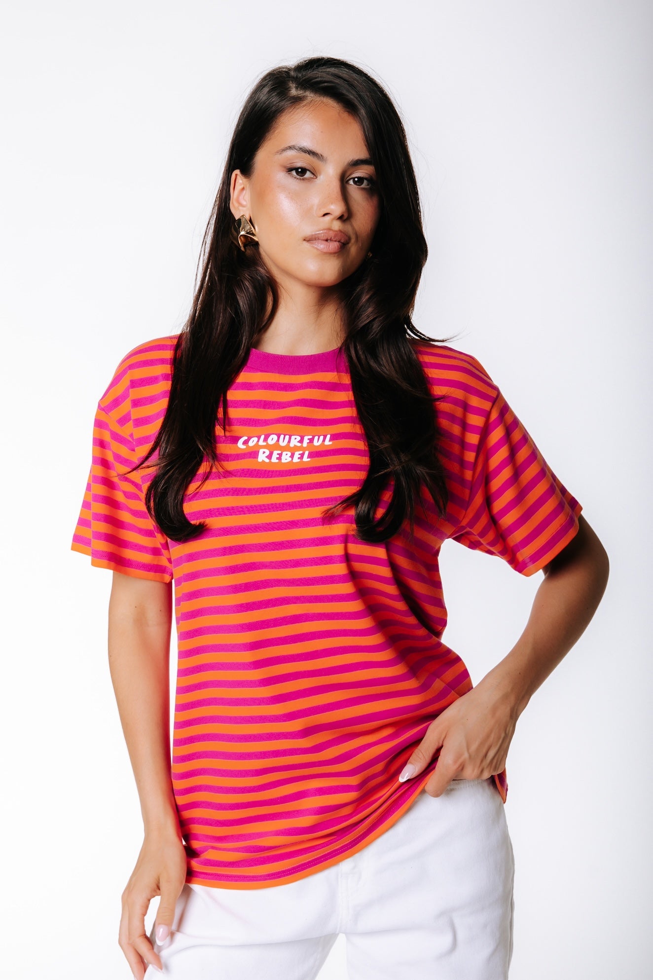 Striped Logo T-shirt | Orange / Pink