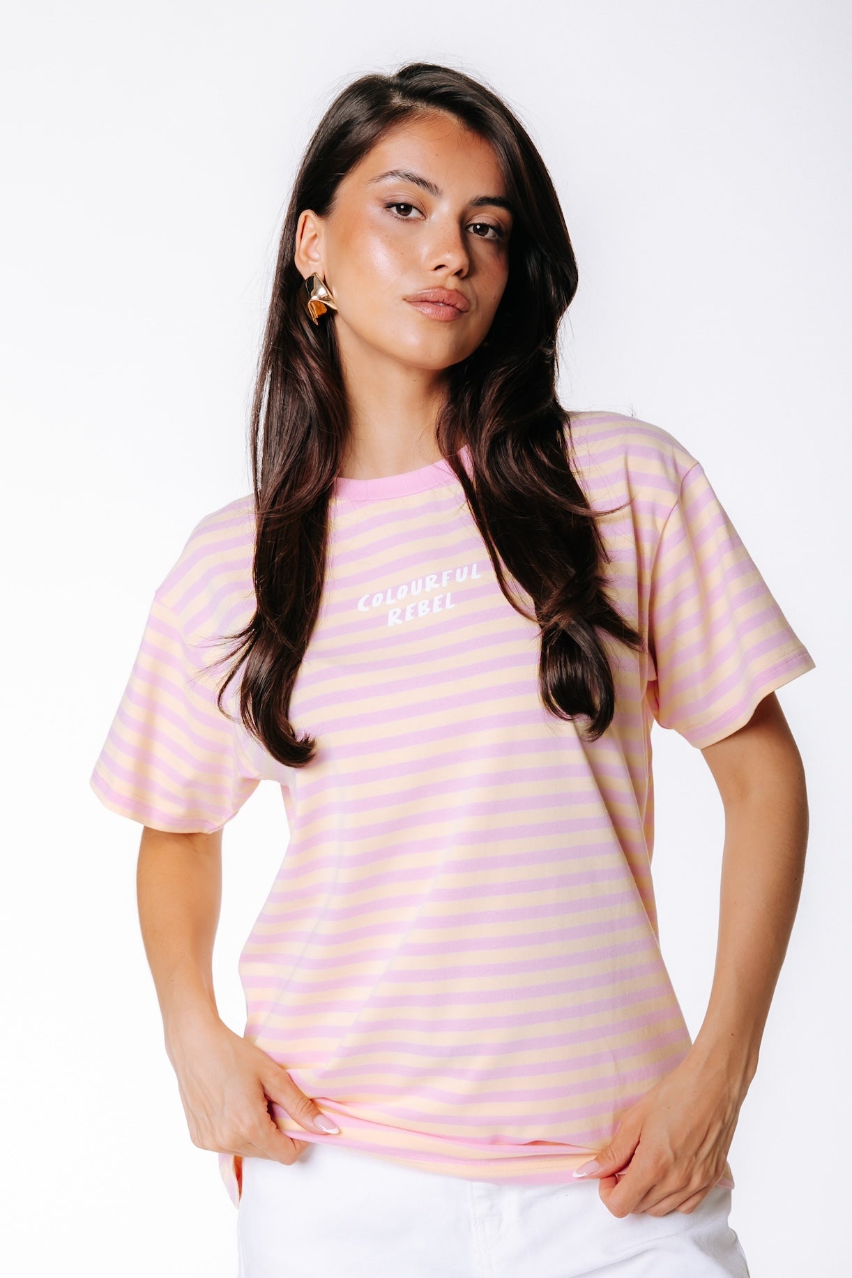Striped Logo T-shirt | Pink / Yellow