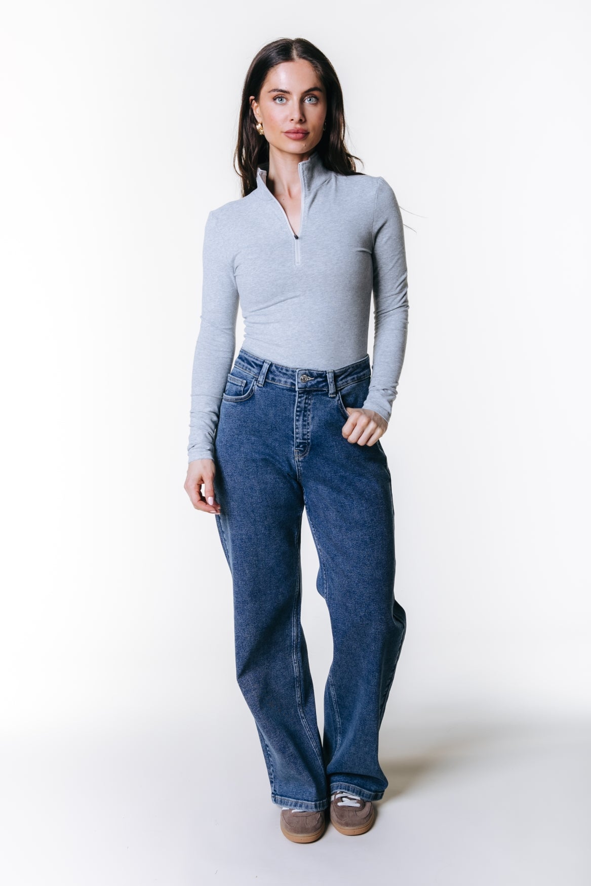 Fitted Zip Top | Medium grey melange