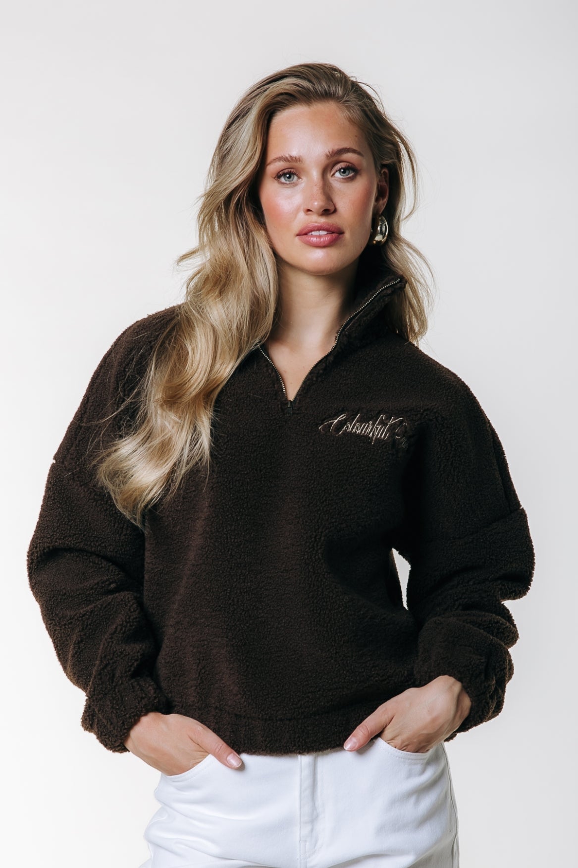 Jills Teddy Zip Sweat | Brown