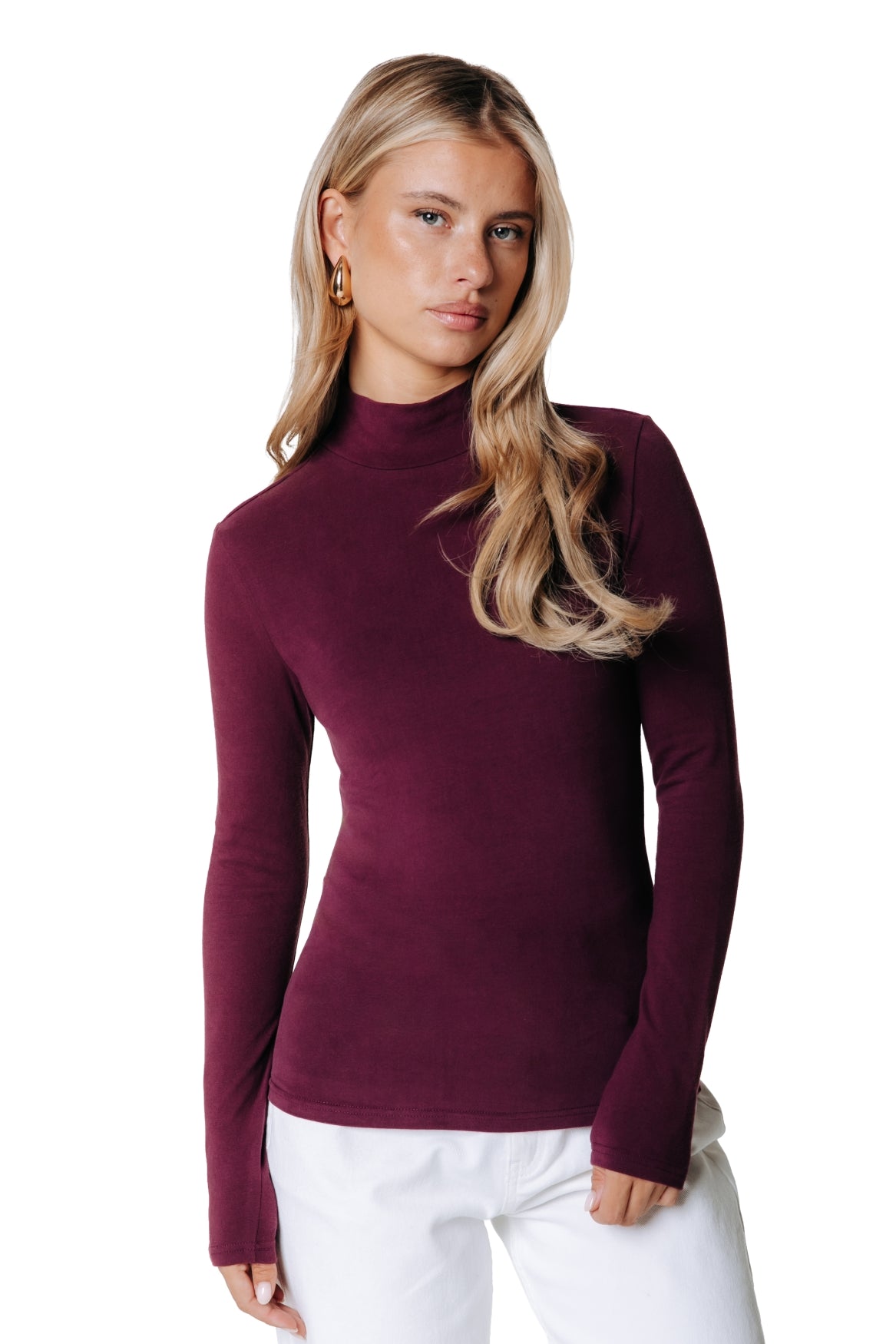 Fitted Turtleneck Top | Merlot Red