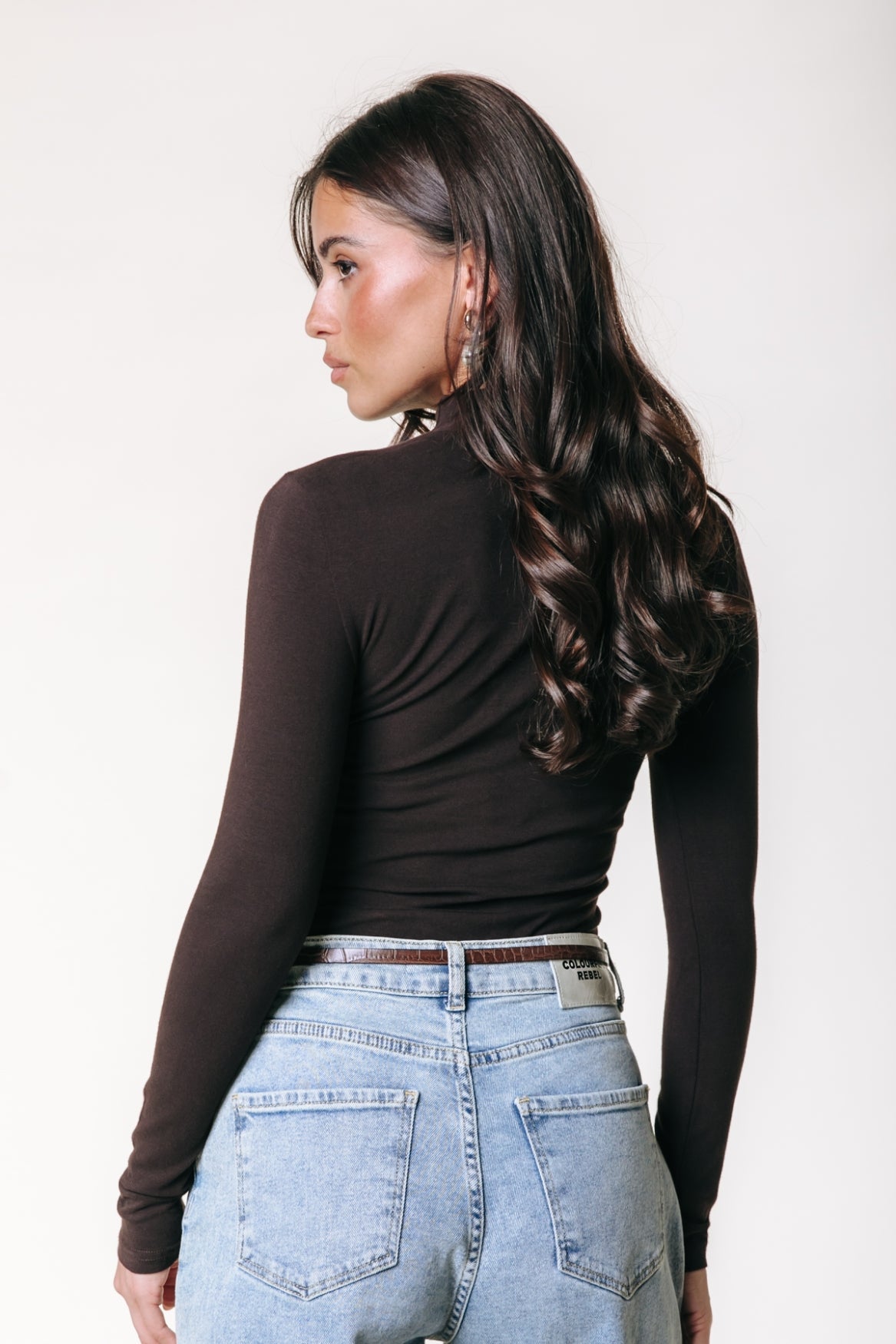 Fitted Turtleneck Top | Darkest Brown