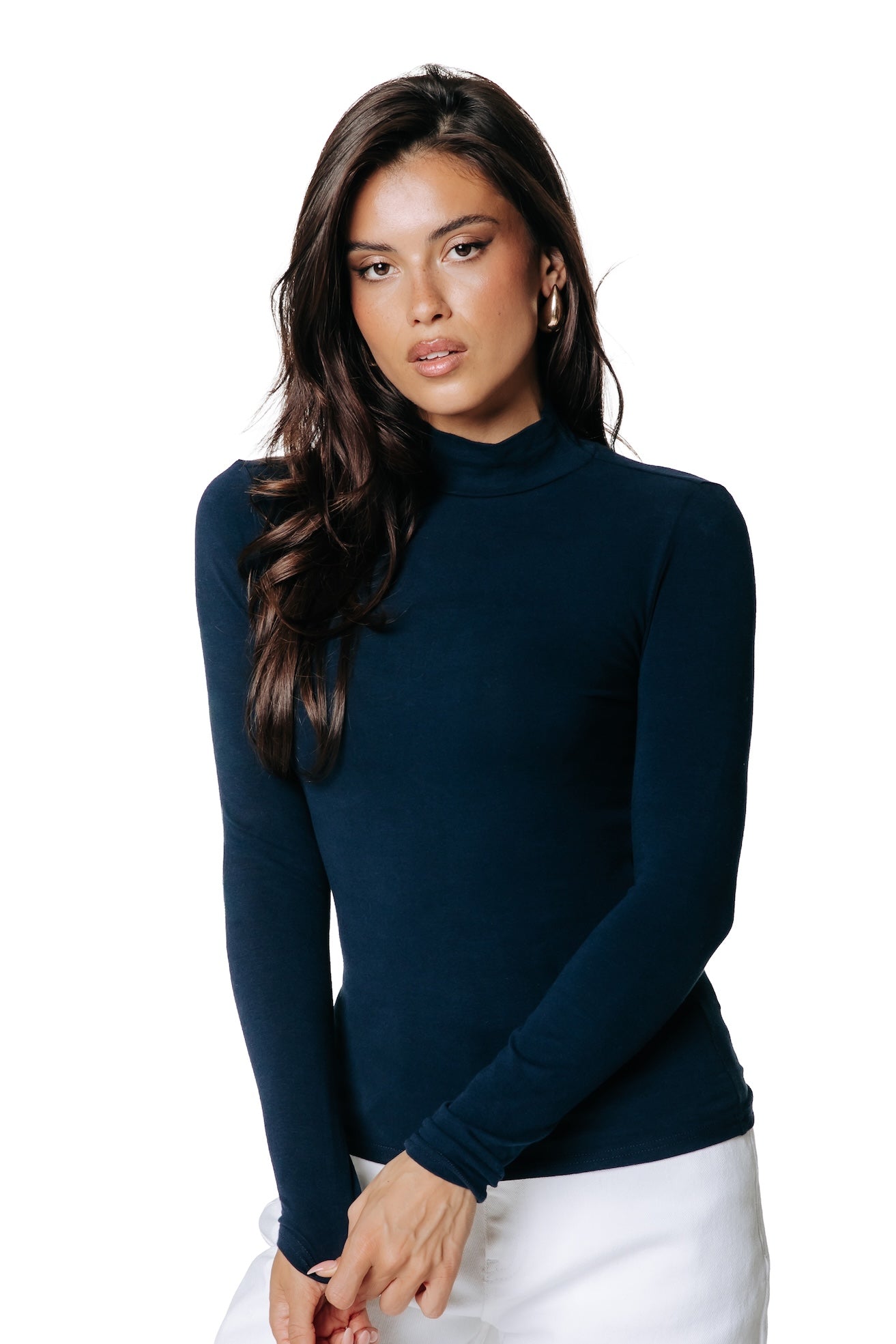 Fitted Turtleneck Top | Dark Navy
