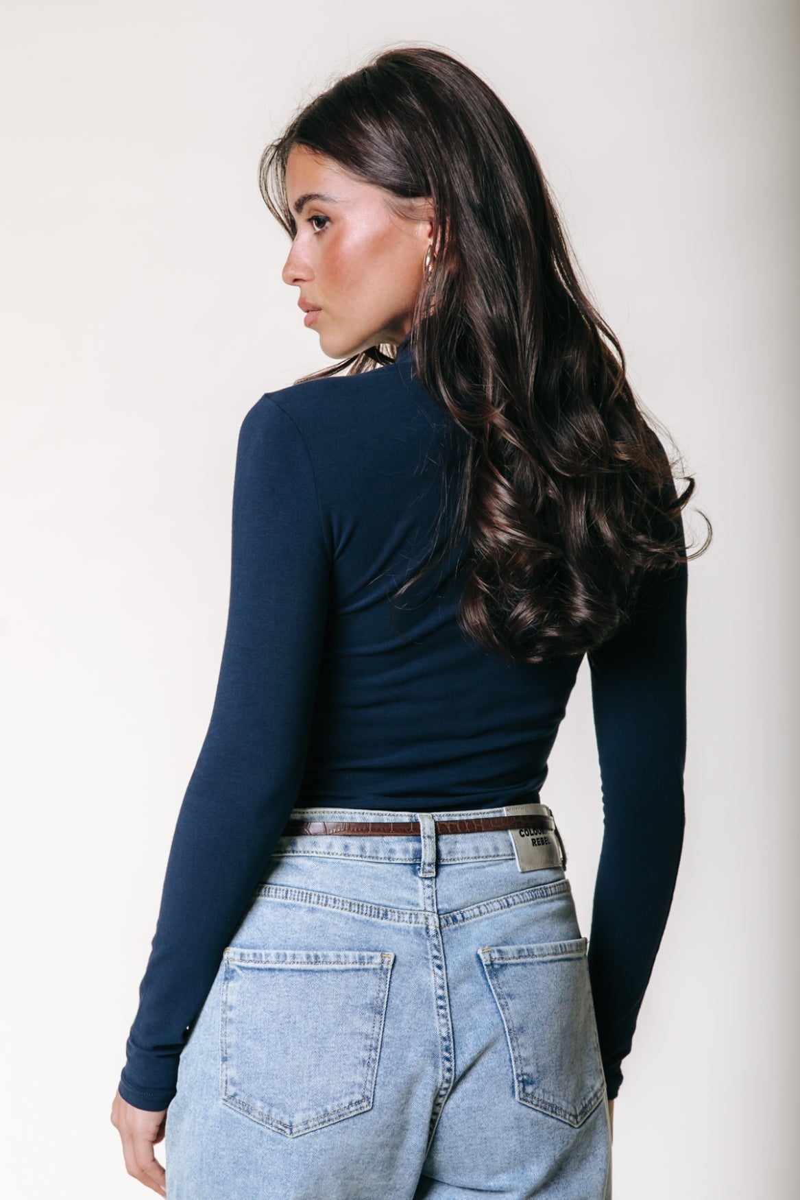 Fitted Turtleneck Top | Dark Navy