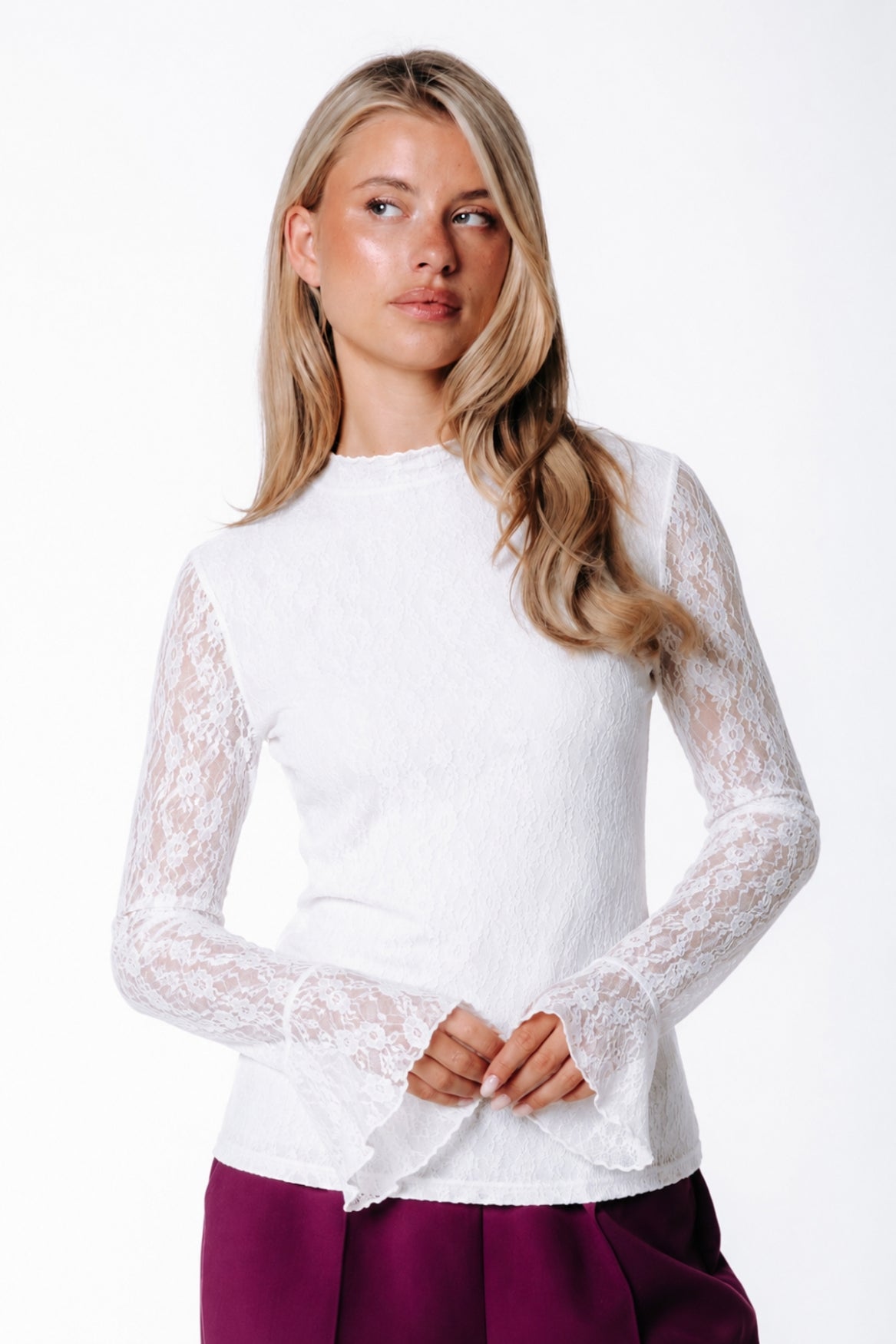 Nena Lace High Neck Top | Off white