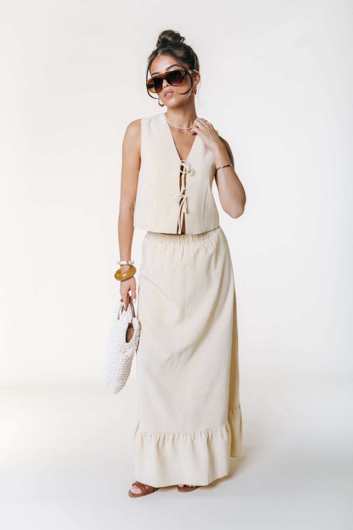 Ginger Stripe Sleeveless Bow Gilet | Soft yellow