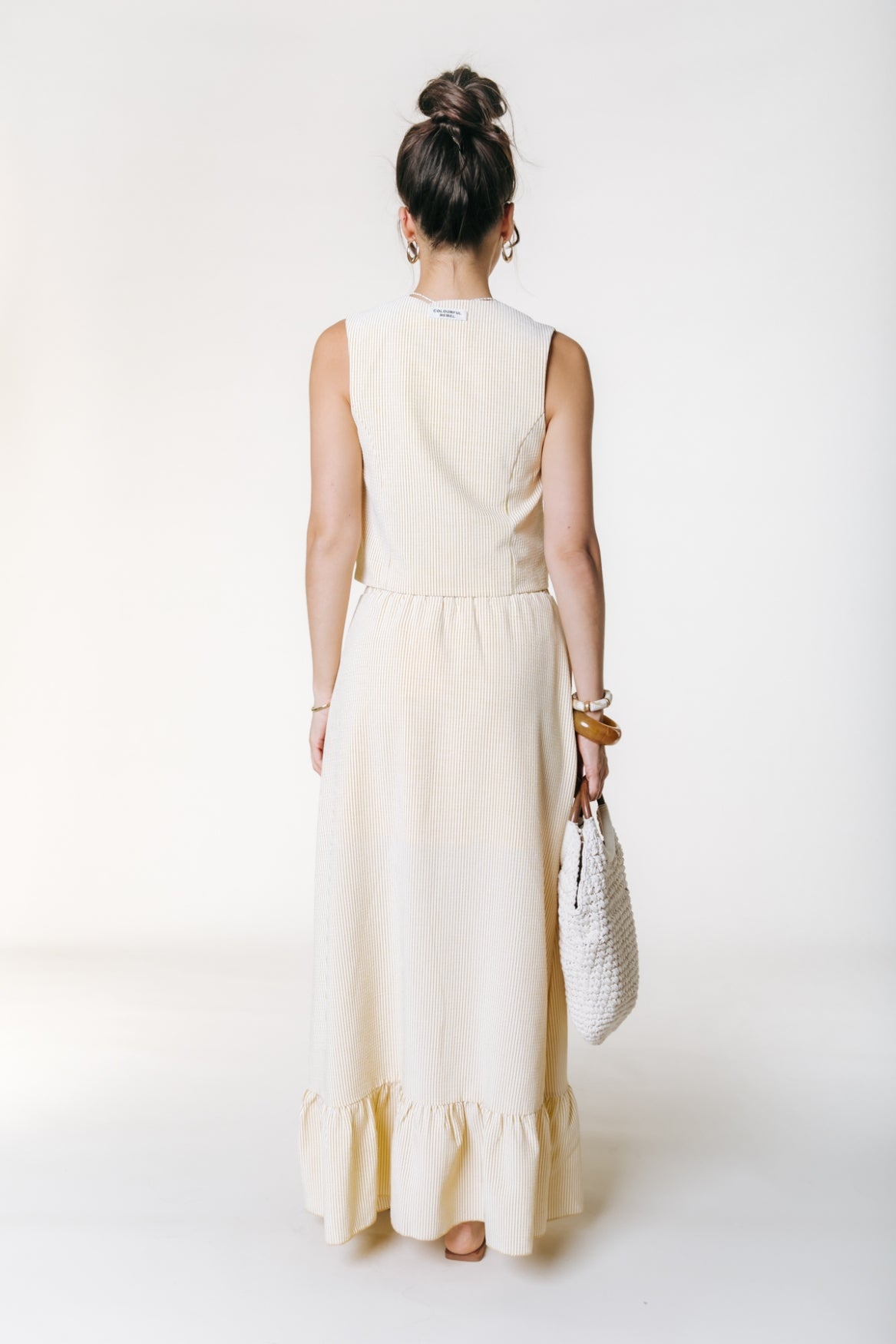 Ginger Stripe Bow Gilet | Soft yellow