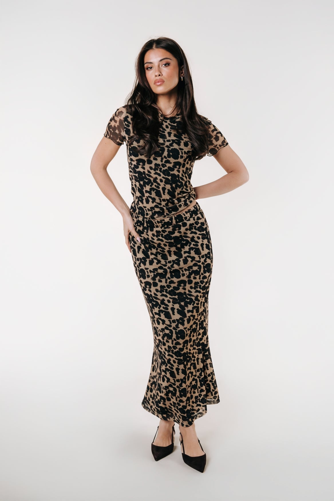 Nina Leopard Mesh Top | Beige