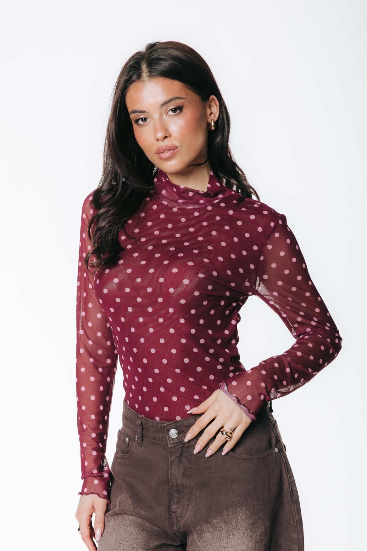 Neyo Dots Mesh Turtleneck Top | Ed