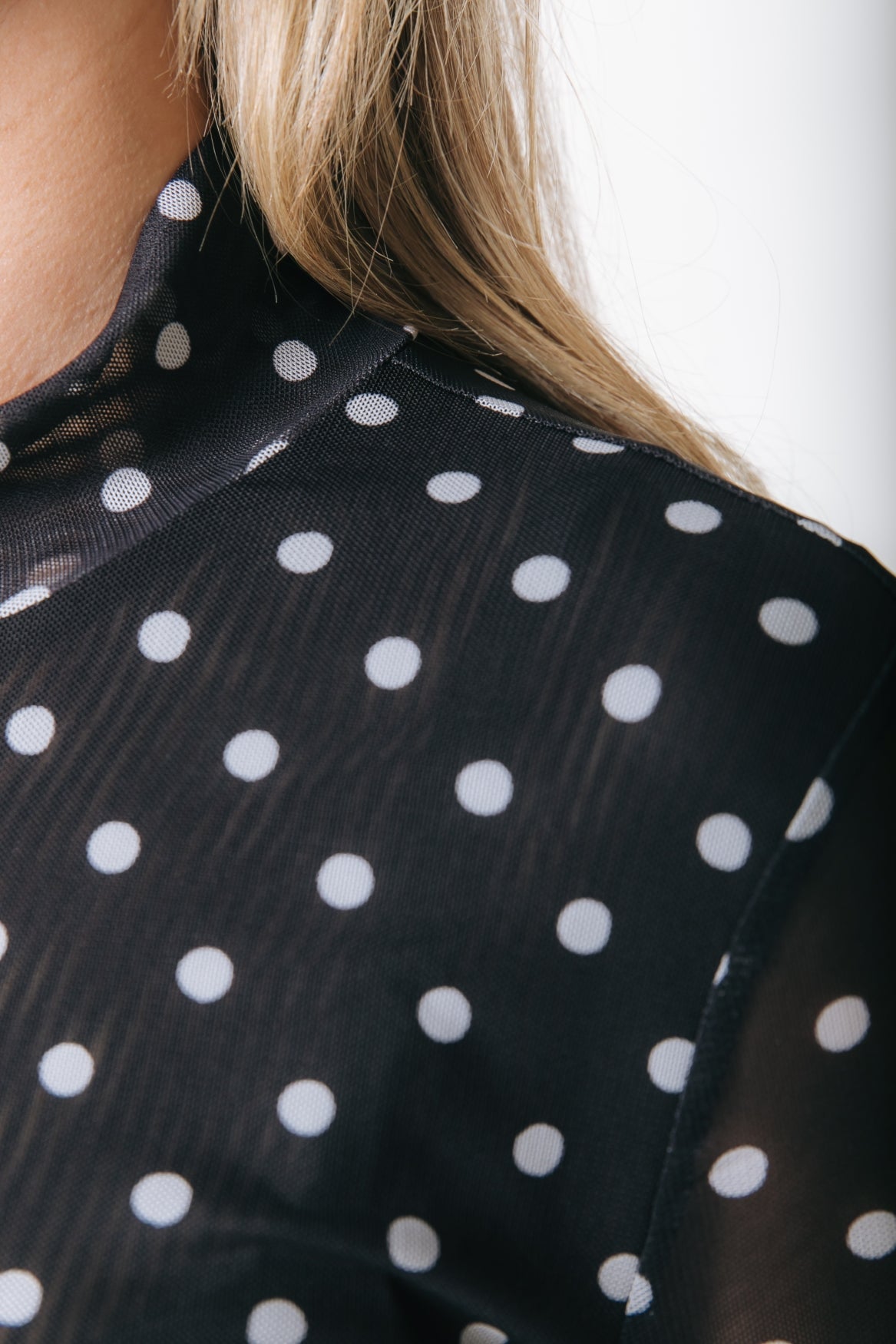 Neyo Dots Mesh Turtleneck Top | Black