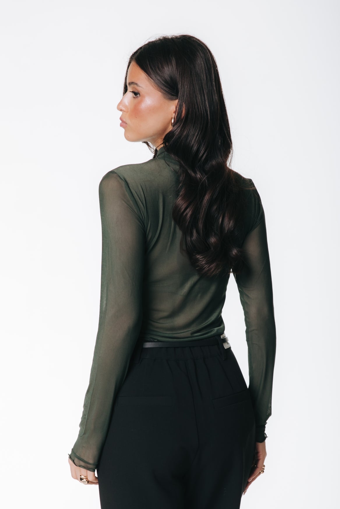 Mesh Turtleneck Top | Dark green