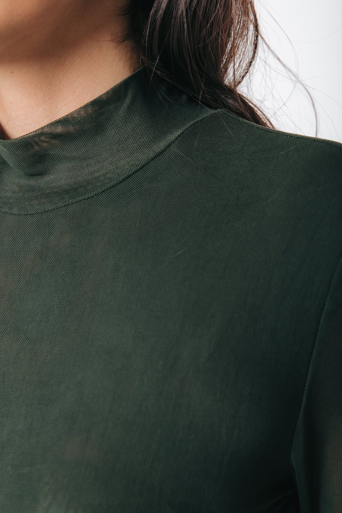Mesh Turtleneck Top | Dark green
