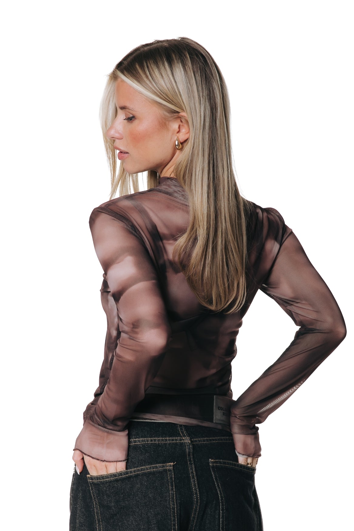 Neyo Swirl Mesh Turtleneck Top | Brown
