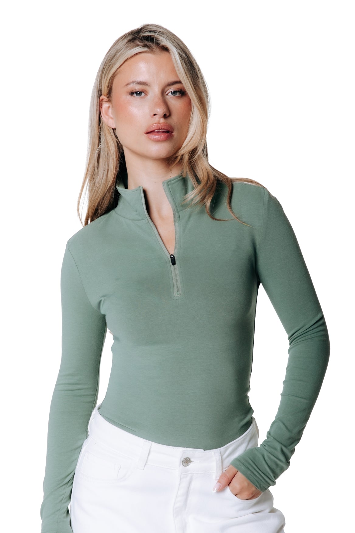 Fitted Zip Top | Olive Green