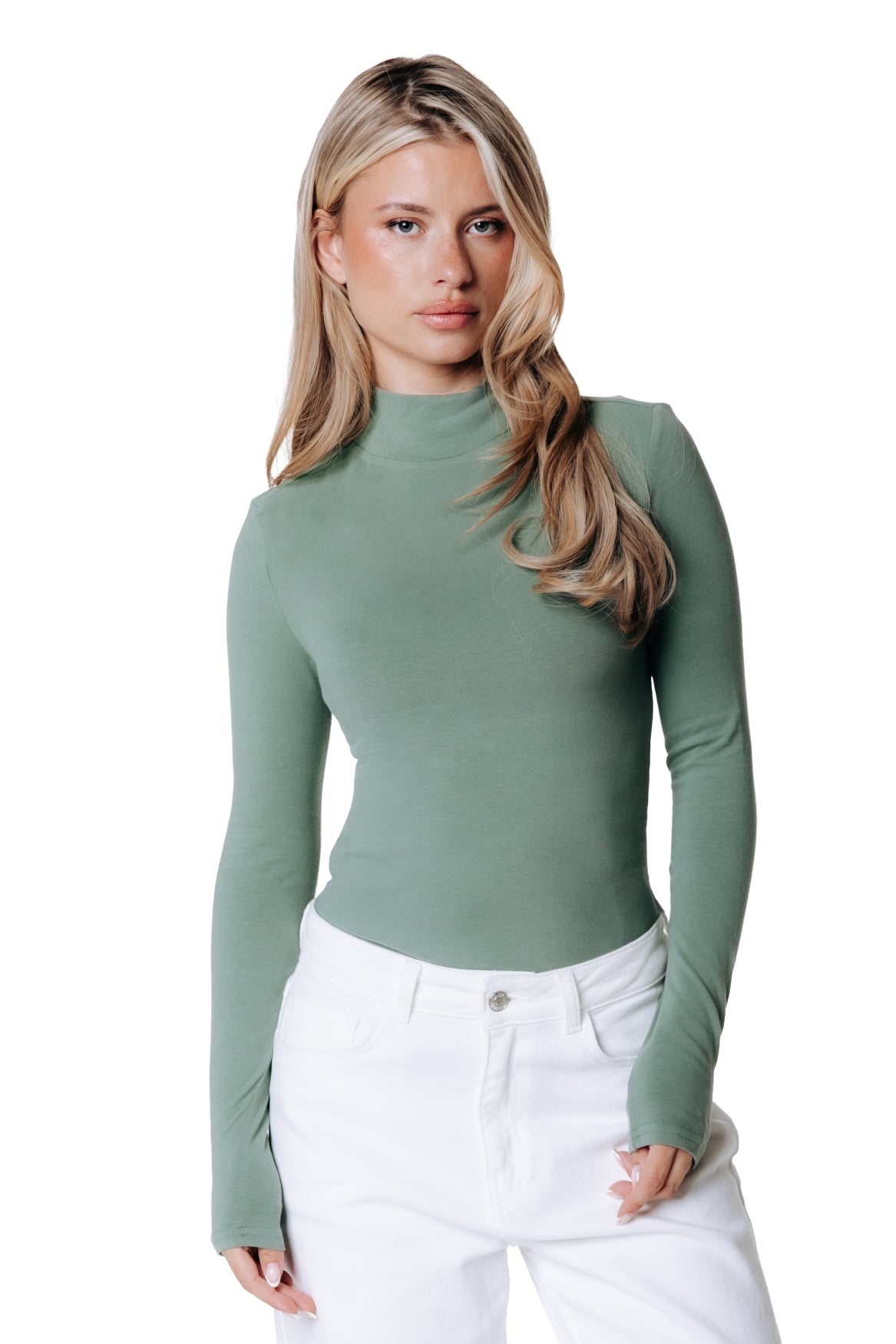 Fitted Turtleneck Top | Olive Green