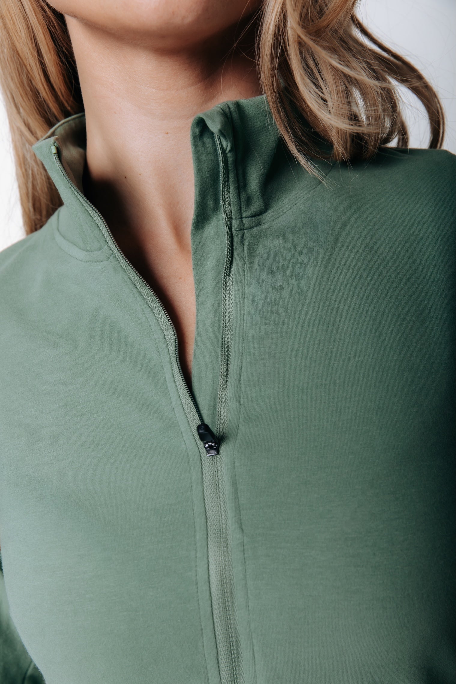 Fitted Full Zip Top | Olive Green
