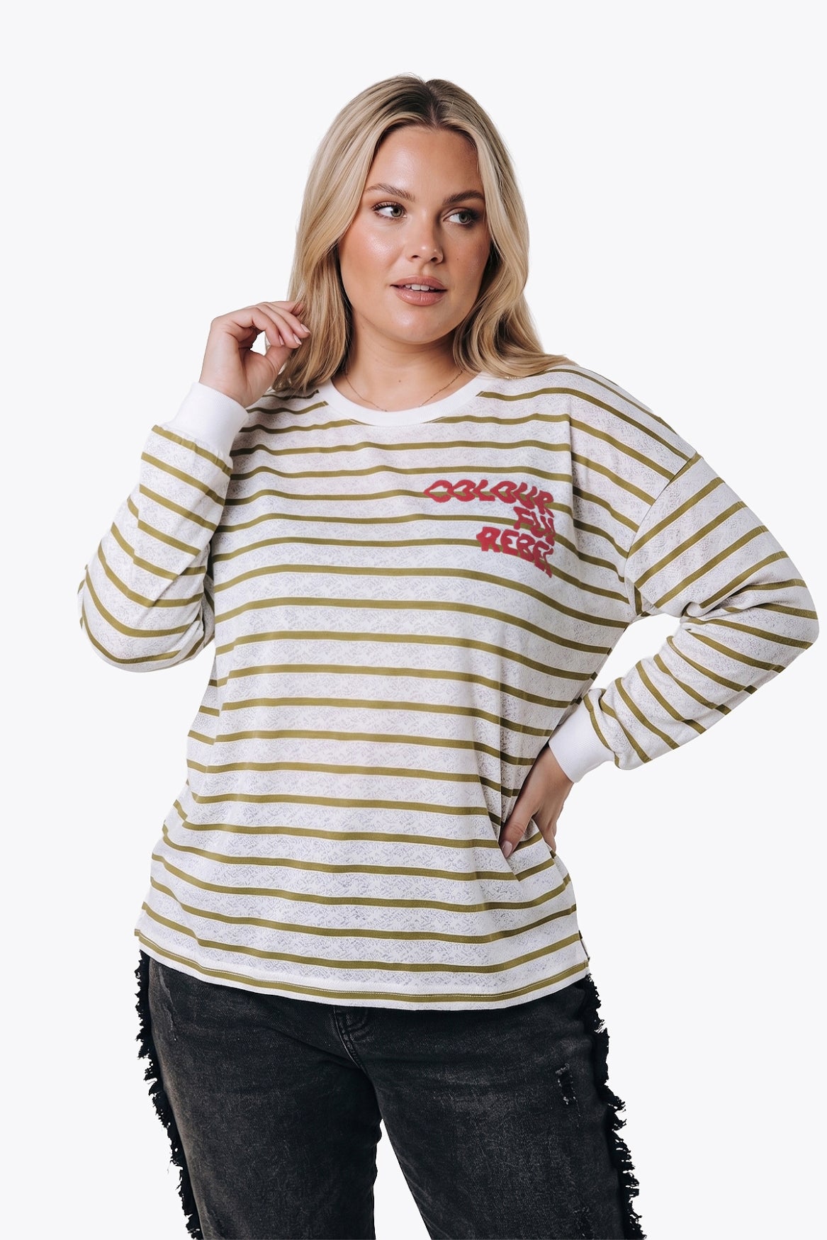 Striped Lace Longsleeve | Green / White