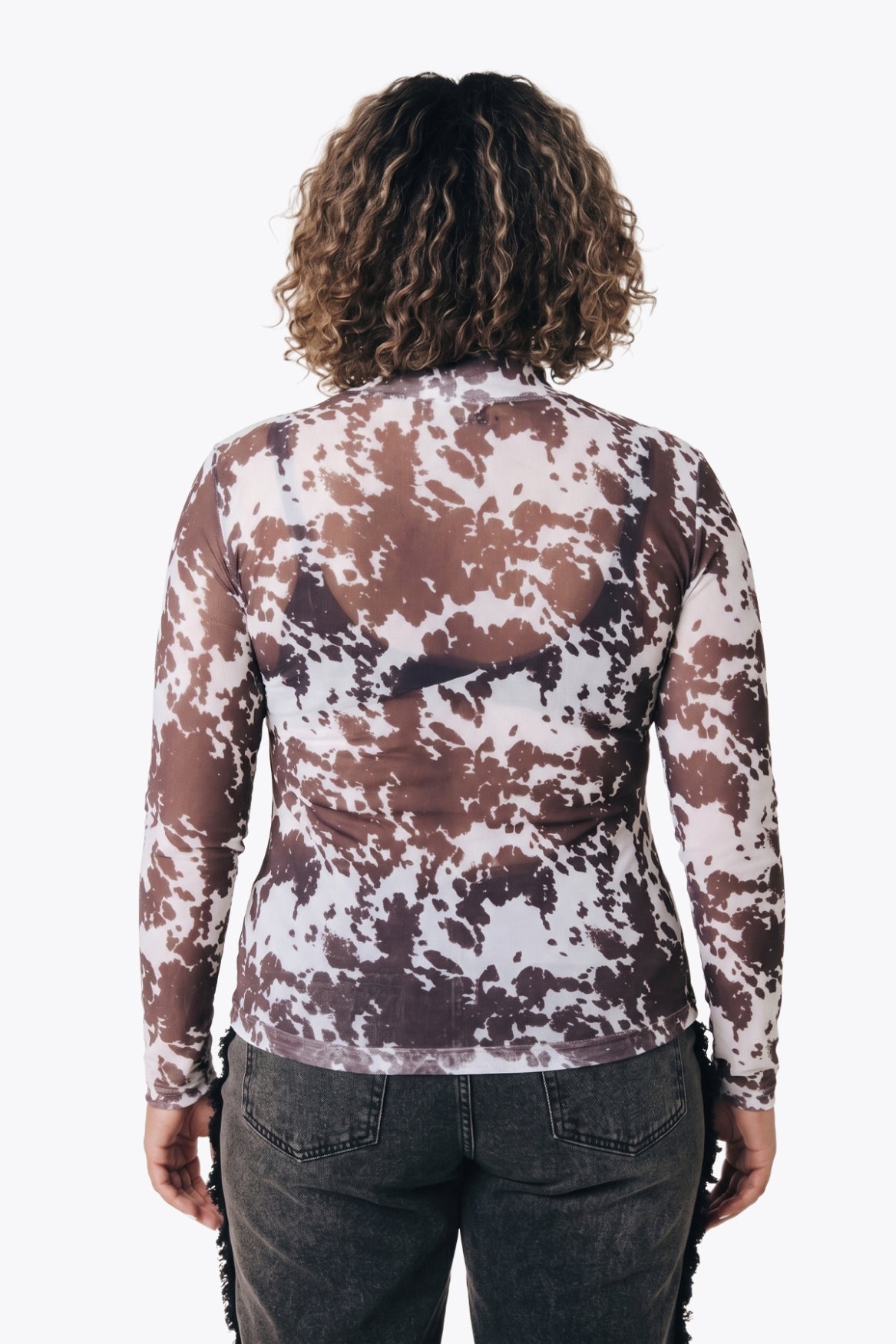 Neyo Cow Mesh Turtleneck Top | Brown