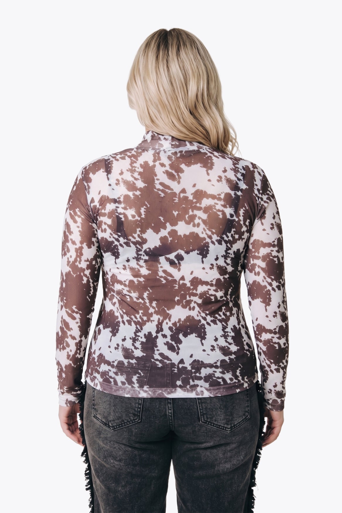 Neyo Cow Mesh Turtleneck Top | Brown