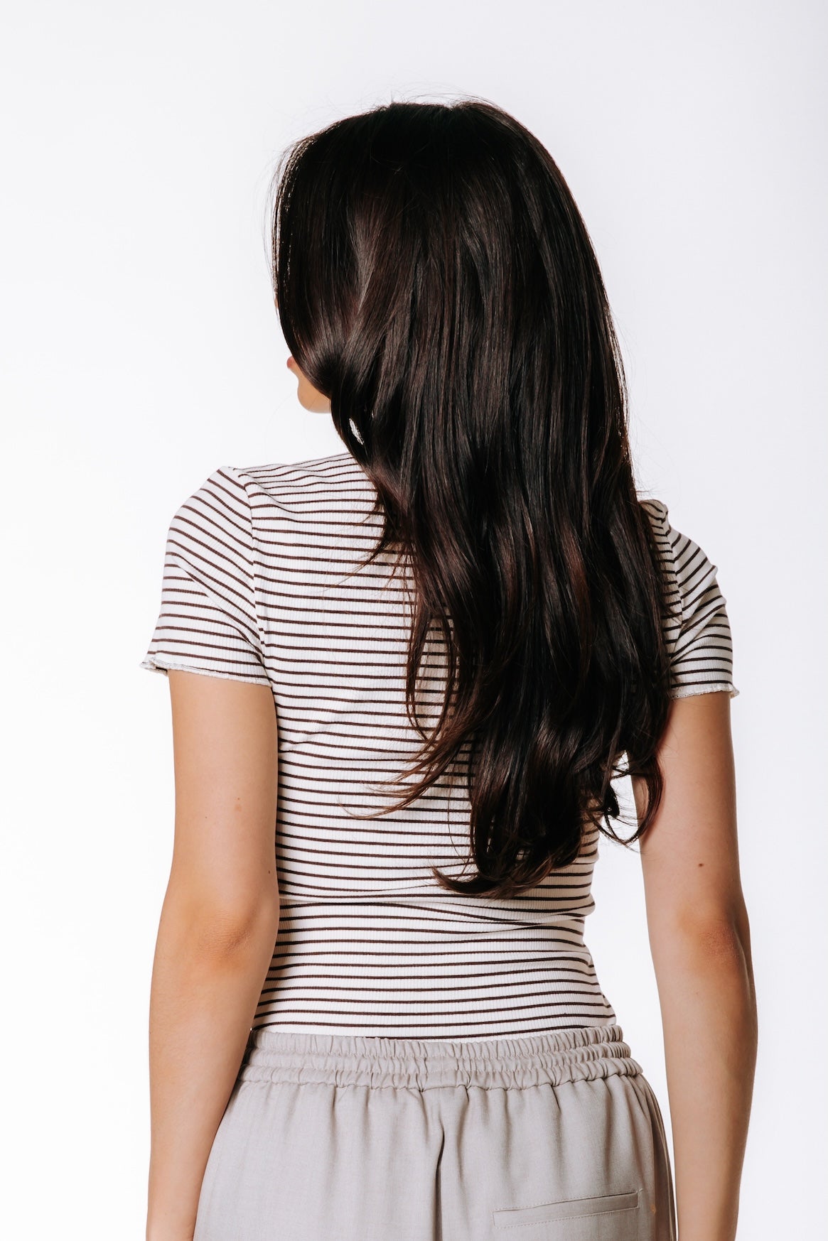 Jessie Stripe Rib Top | White/Brown