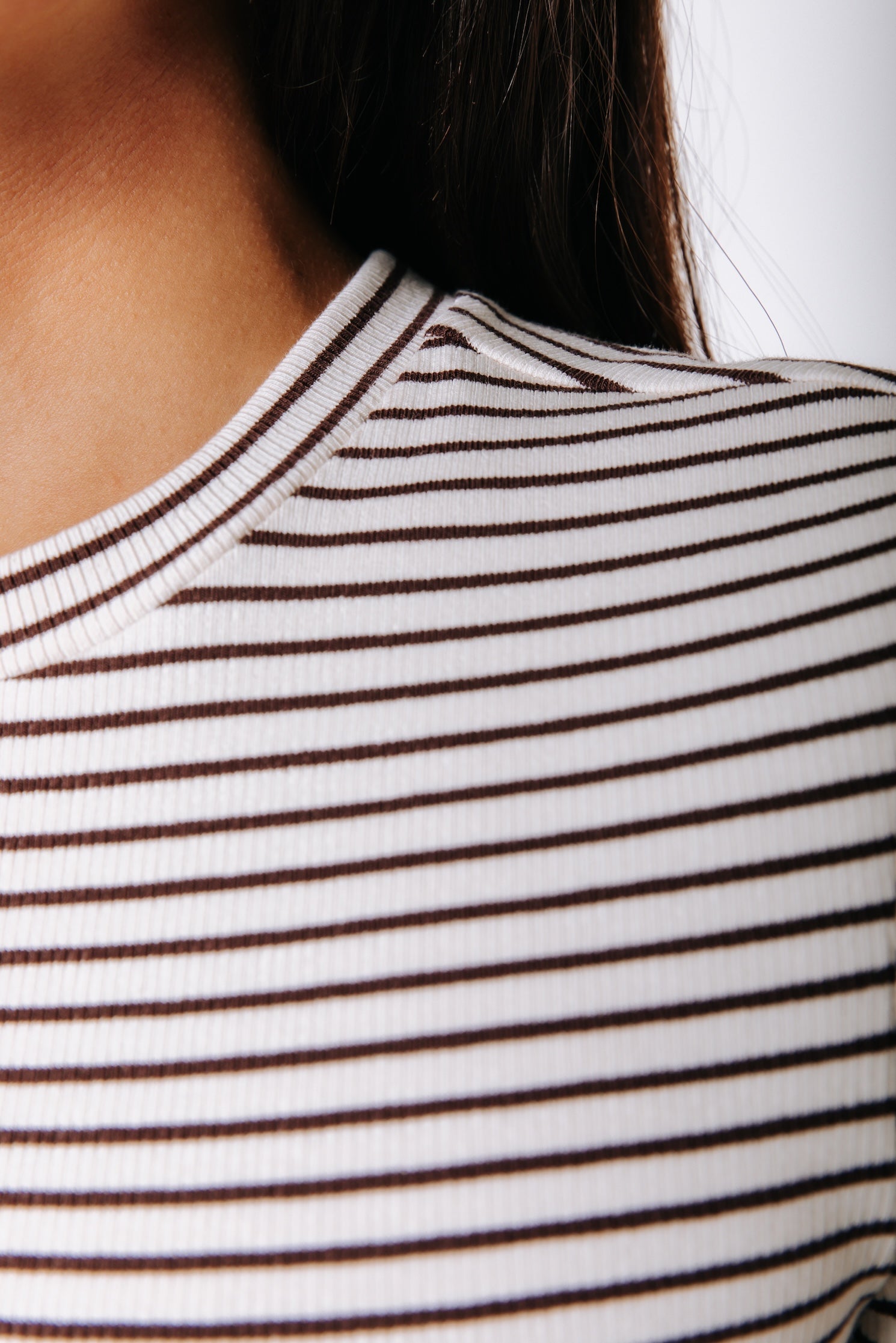 Jessie Stripe Rib Top | White/Brown