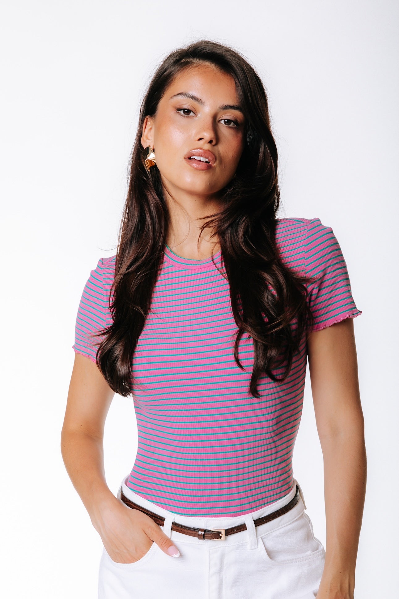 Jessie Stripe Rib Top | Pink/Green