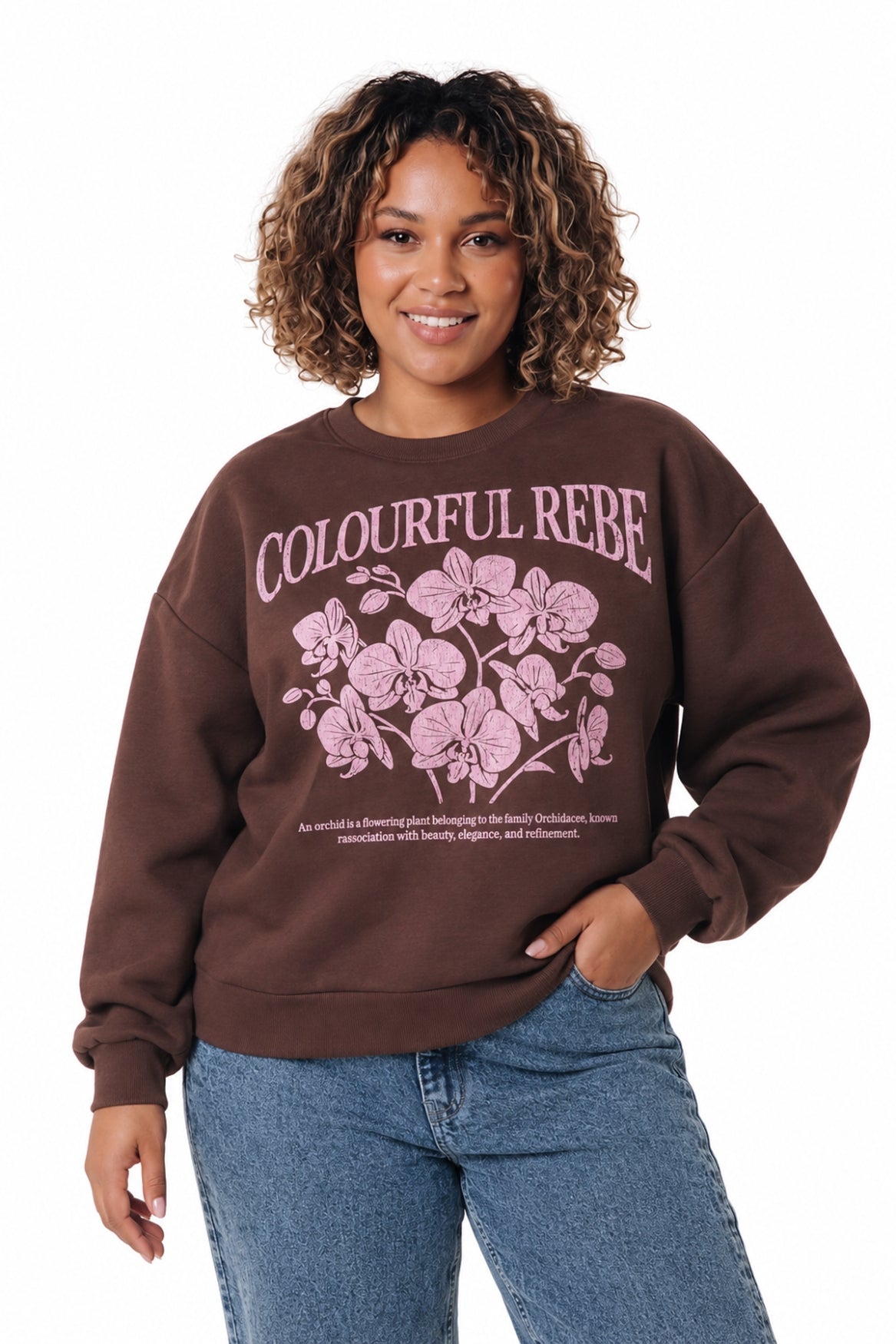 Flower Crack Print Sweat | Brown