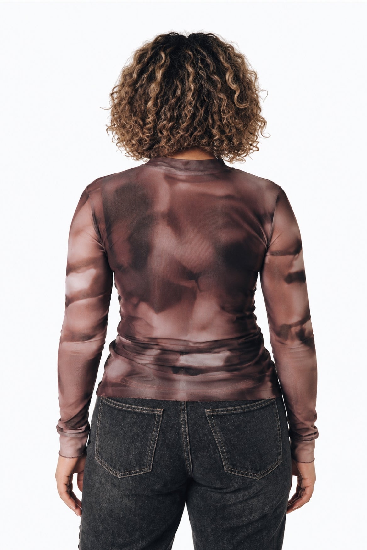 Neyo Swirl Mesh Turtleneck Top | Brown