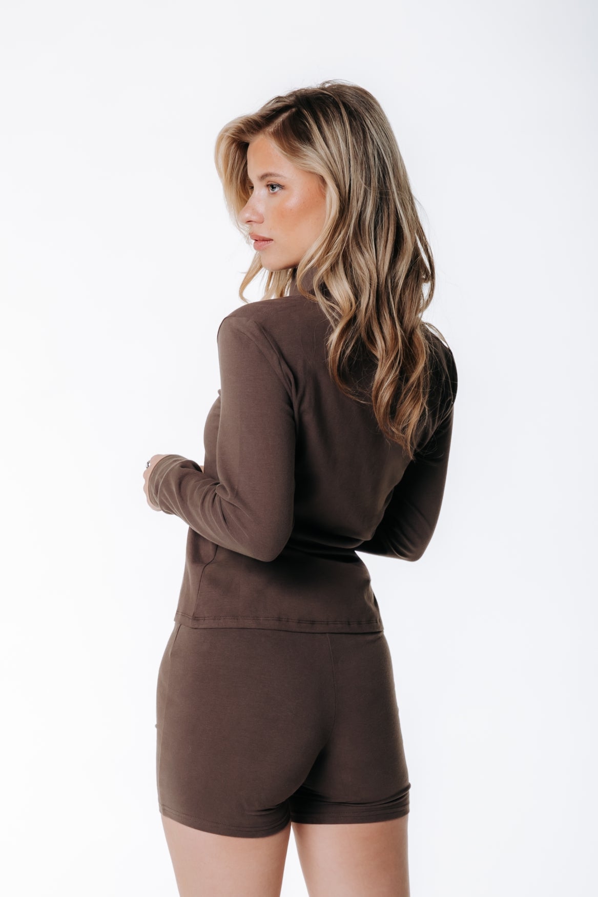 Fitted Full Zip Top | Brown