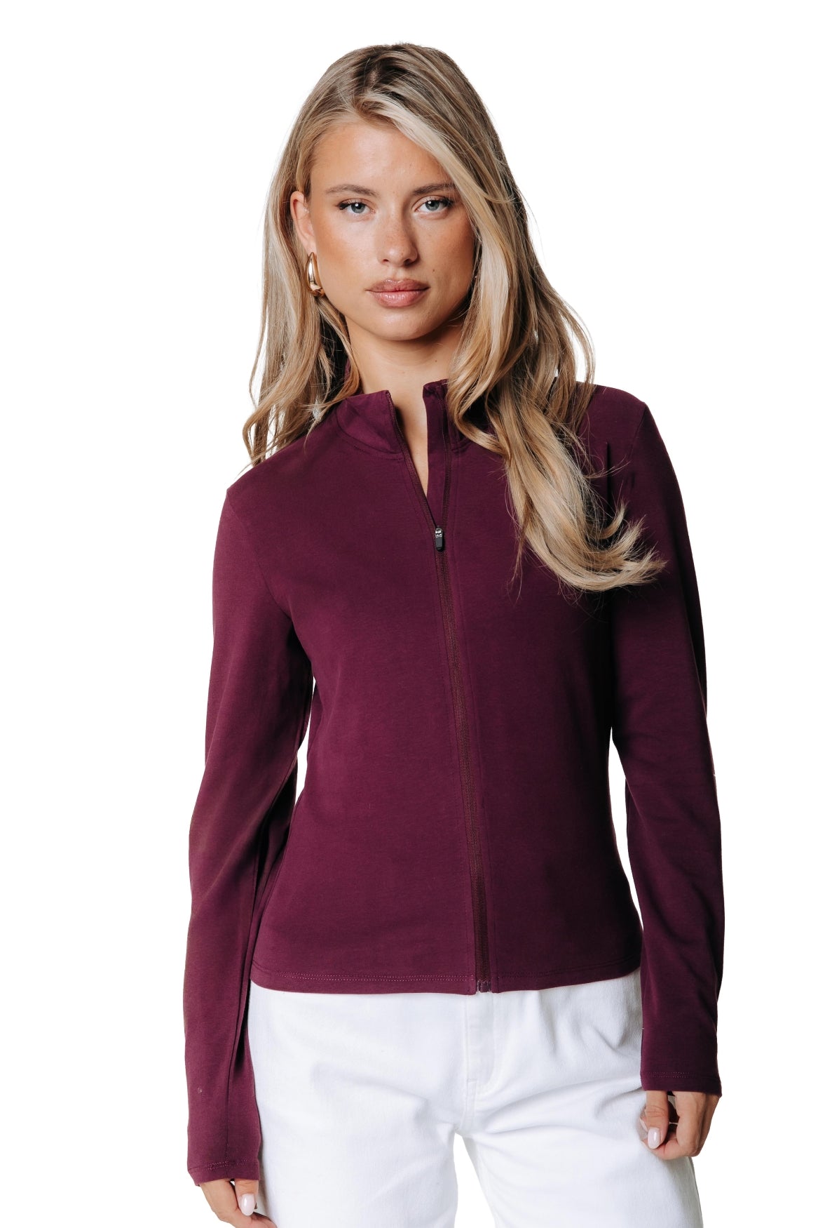 Fitted Full Zip Top | Merlot Red