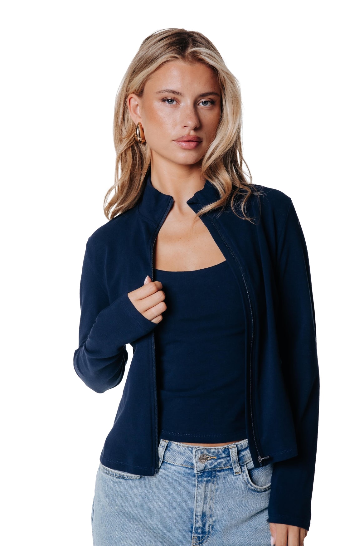 Fitted Full Zip Top | Dark Navy