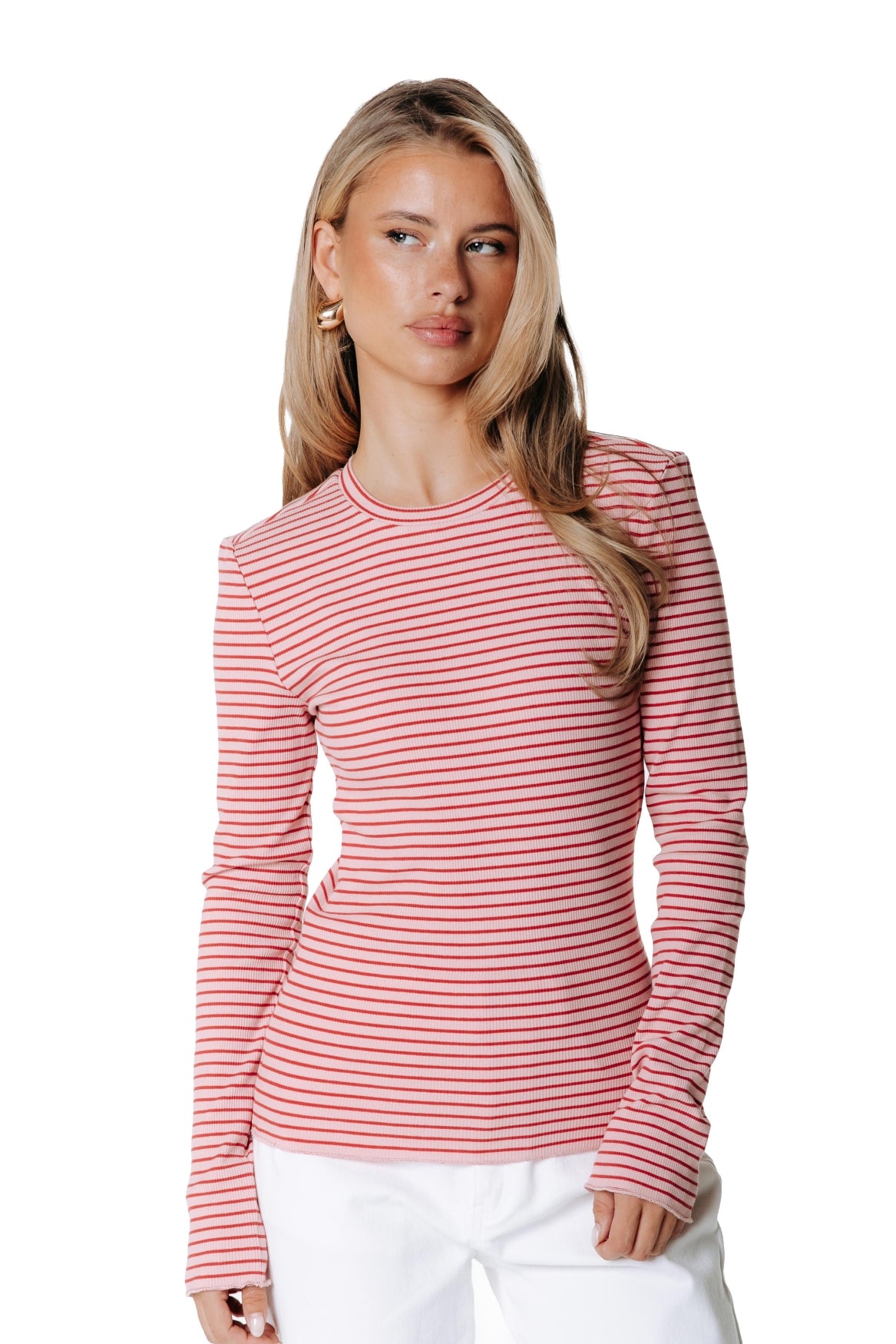Jessie Rib Mini Stripe Longsleeve | Pink / Red