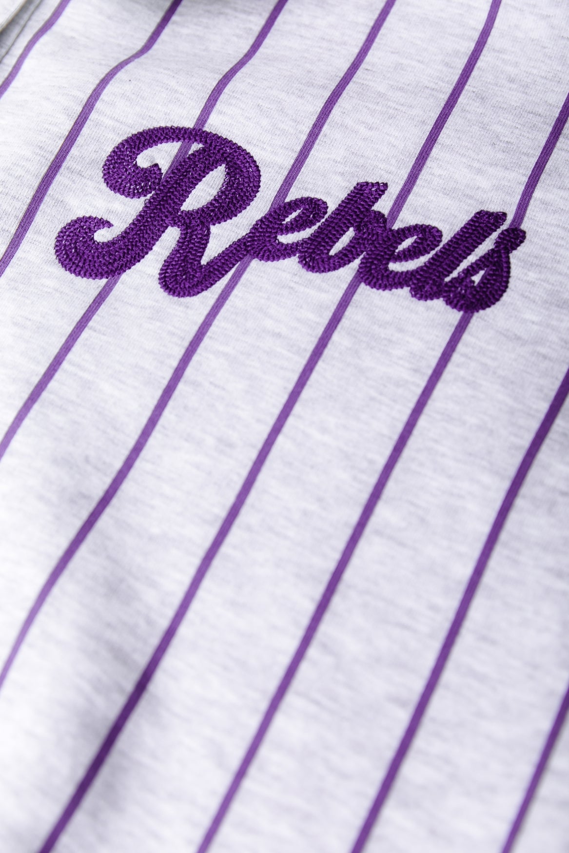 Baseball Striped Collar Sweat | Light Grey Melange / Lilac