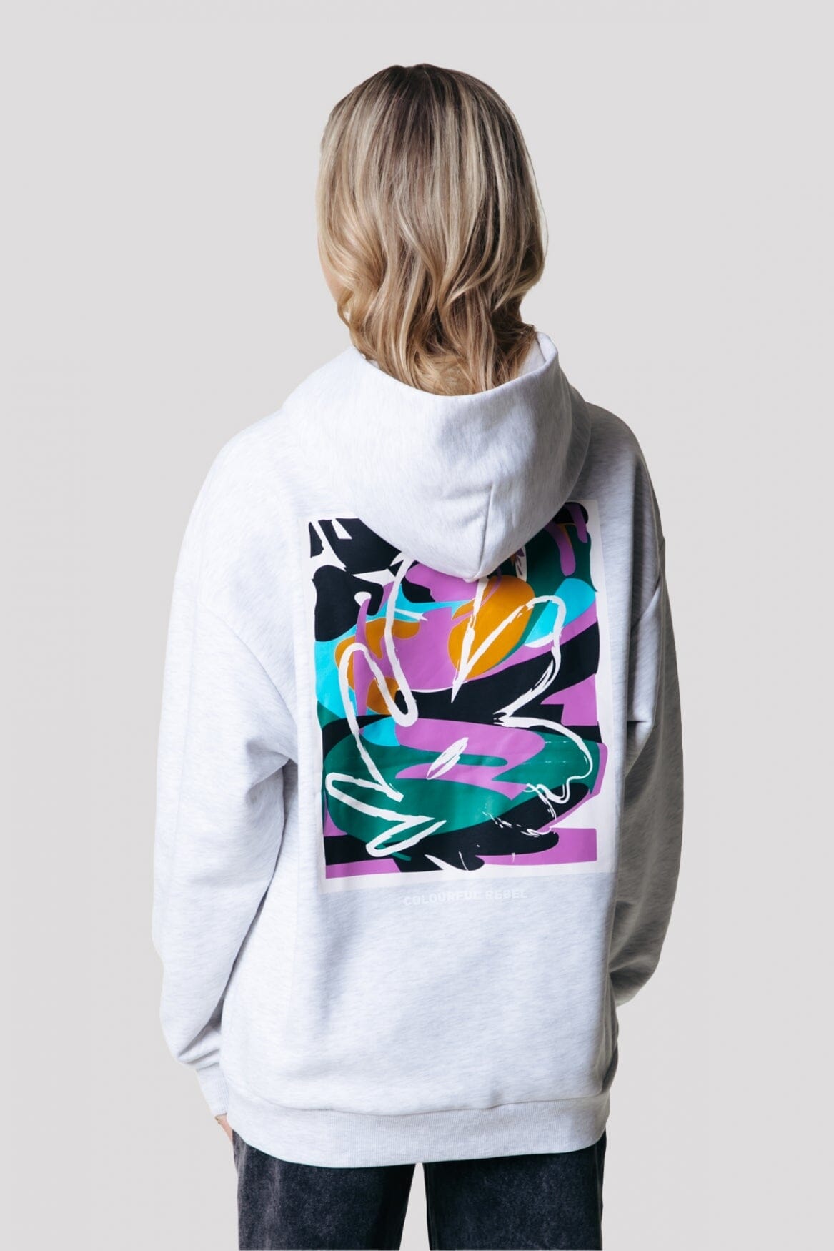 Colourful Rebel Abstract Flower Hoodie | Light grey melange 8720867026532