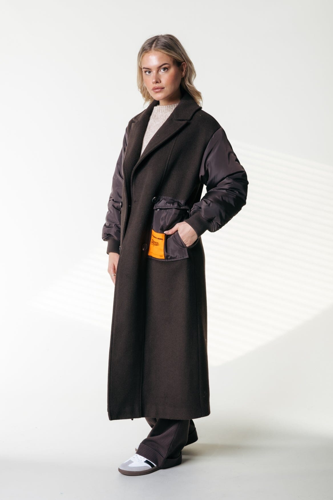 Colourful Rebel Ada Wool Long Coat | Cacao 8720867008132