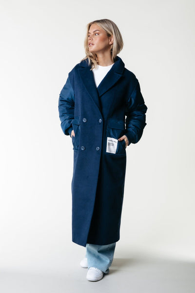 Colourful Rebel Ada Wool Long Coat | Navy 