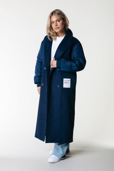 Colourful Rebel Ada Wool Long Coat | Navy 8720867031949