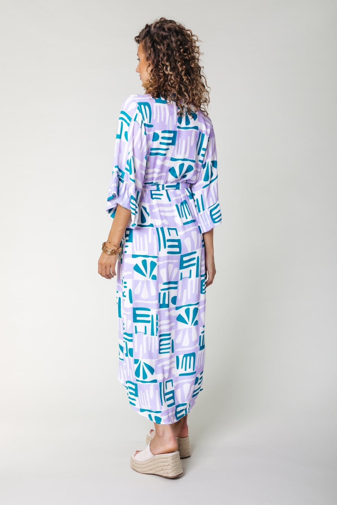 Colourful Rebel Alice Abstract Tiles Wrap Maxi Dress LS | Pastel Lilac 