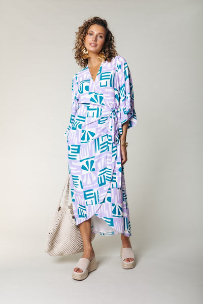 Colourful Rebel Alice Abstract Tiles Wrap Maxi Dress LS | Pastel Lilac 
