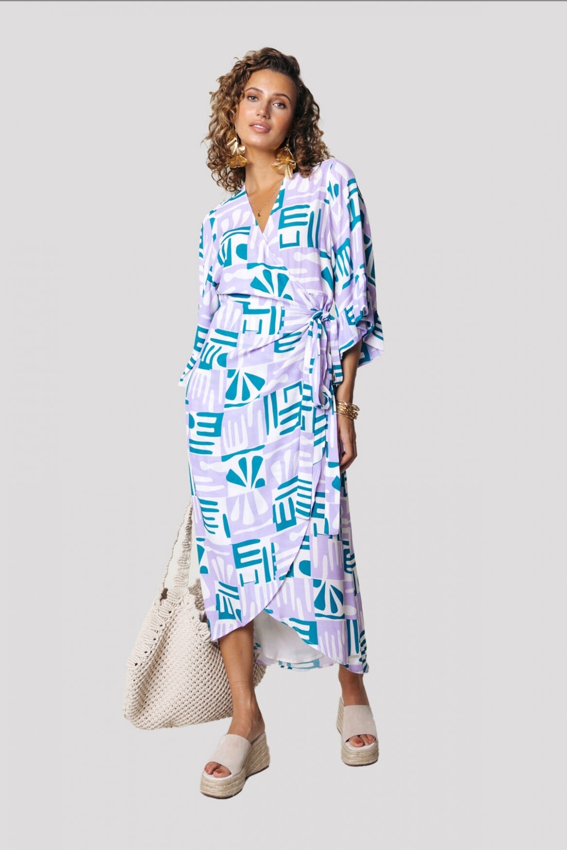 Colourful Rebel Alice Tiles Wrap Dress | Pastel Lilac 